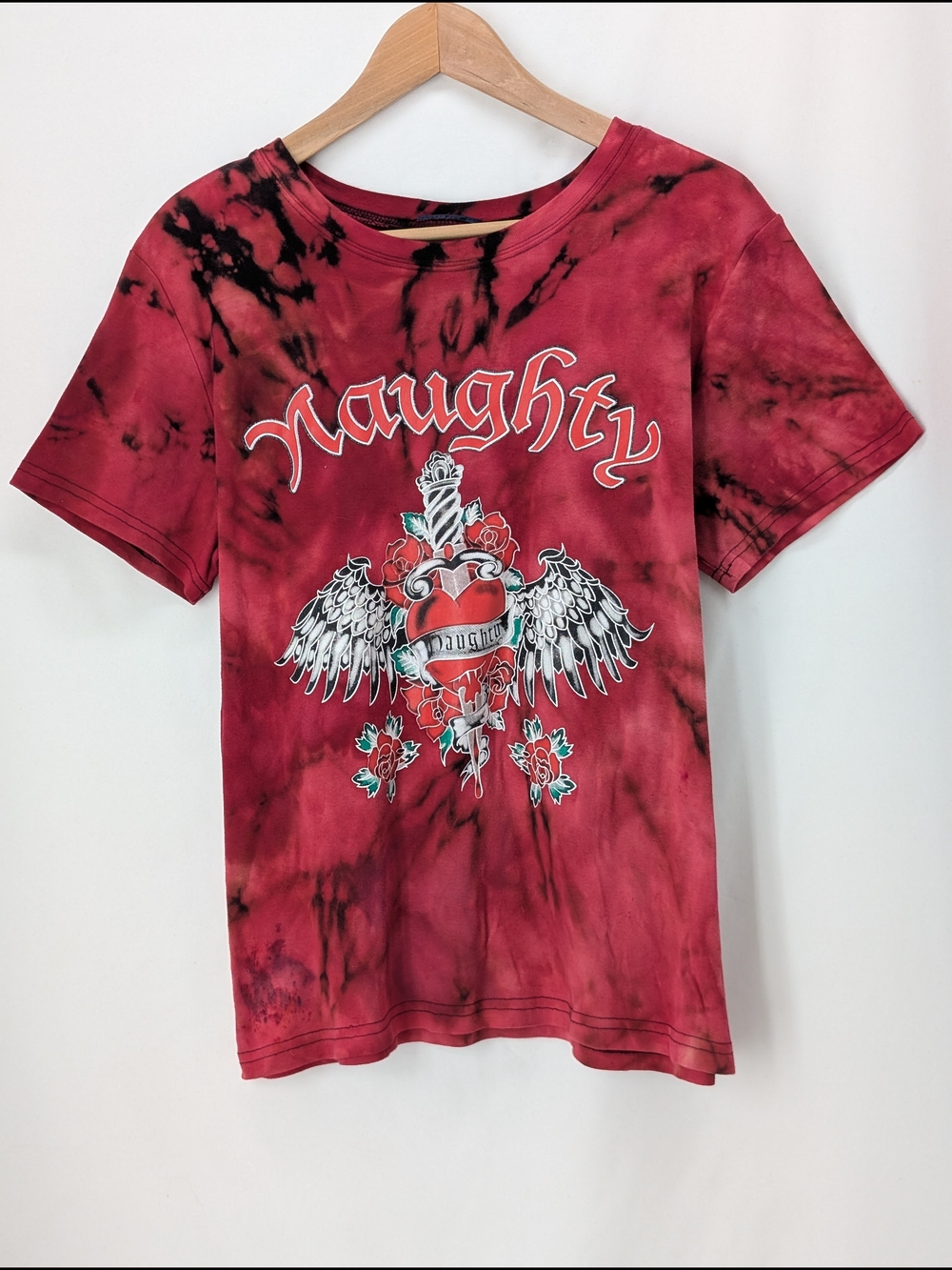 Naughty Graphic Tie-Dye Short Sleeve Tee - Red